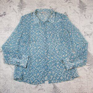 Vintage Taiga Paris sheer geometric long sleeve blouse made usa womens size 12